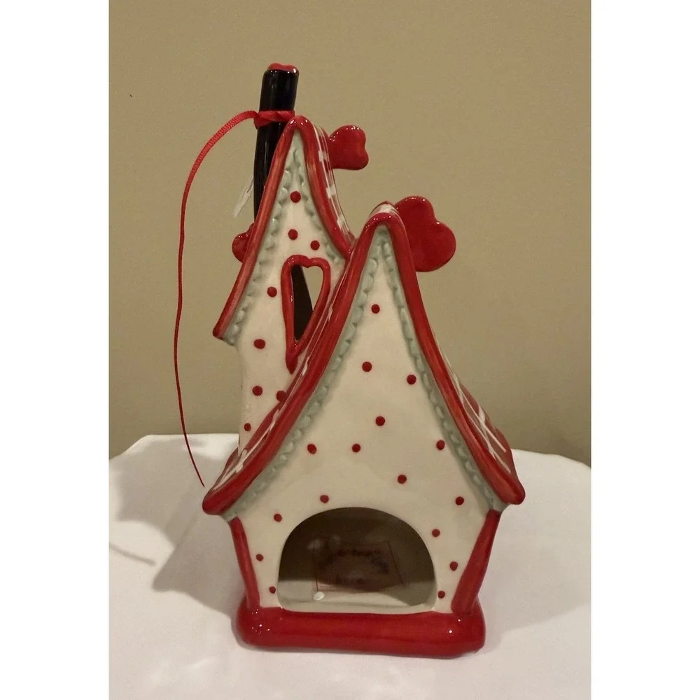 Blue‎ Sky Clayworks LOVE CATS Valentine's Day Tea Light Candle House NWT